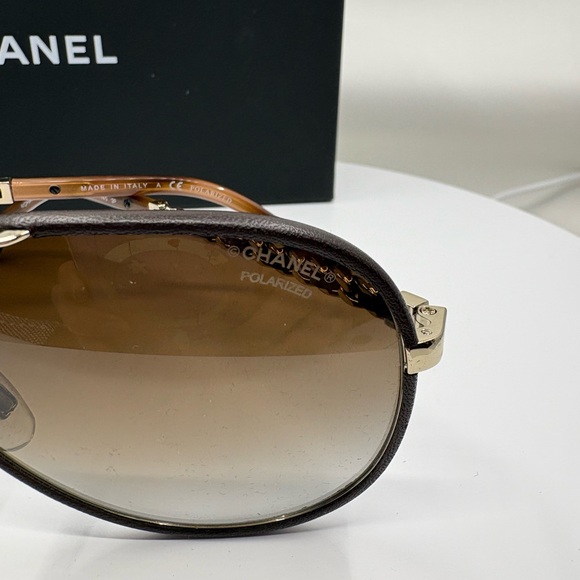 CHANEL Black and Gold Aviator Sunglasses